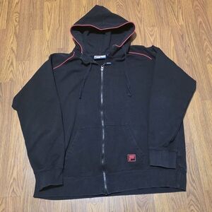 Fila F-Box Men’s XL Full-Zip Drawstring Hoodie – Black & Red Boxy Fit Unisex D60